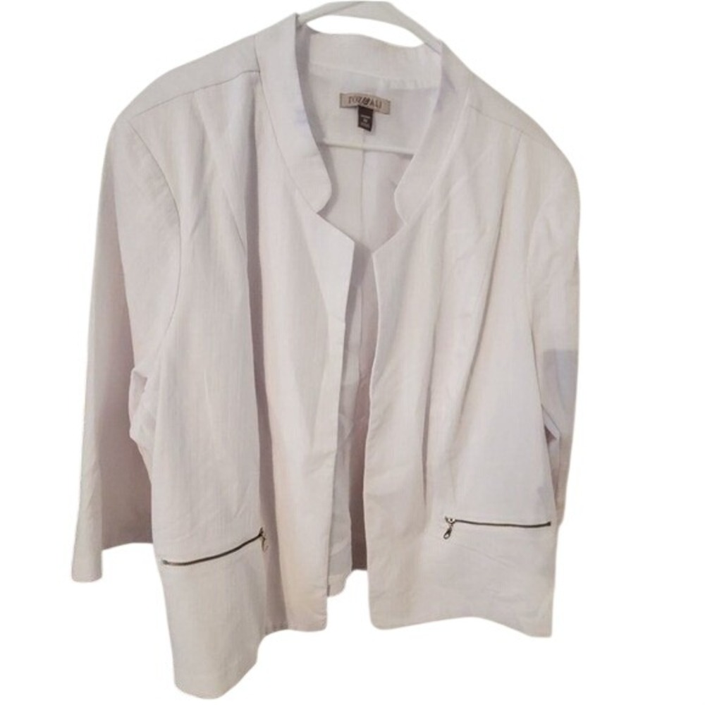 Roz & Ali White Open Front Blazer Jacket 3/4 Sleeve Plus Size 3X WPL-11128